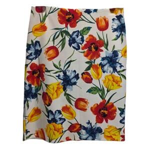 NYCC New York Clothing Co. White Vibrant Floral Knee-Length Pencil Skirt, Large